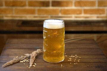 Glass of Lager Beer on Wooden Table