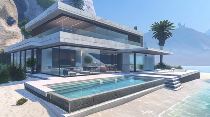 Fototapeta premium Seaside detached villa with pool and large terrace