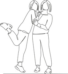 One continuous single drawing line art flat doodle person, woman, friends, friendship, lifestyle, best, fun, happy, young, adult. Isolated image hand draw contour on a white background, hand drawn, no