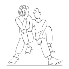 One continuous single drawing line art flat doodle teenage, girl, sitting, person, woman, lifestyle, friends, friendship, young. Isolated image hand draw contour on a white background, hand drawn, not