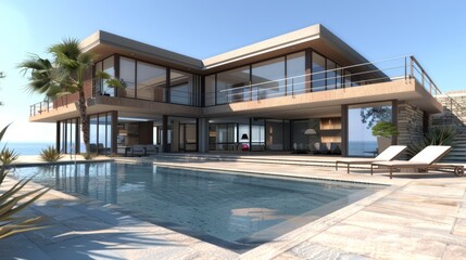 Fototapeta premium Seaside detached villa with pool and large terrace