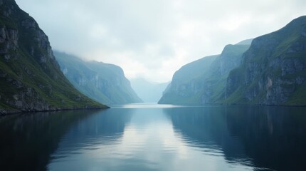 Calm Nordic Fjord with Steep Cliffs
