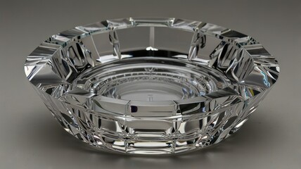 Crystal ashtray with cut glass design.