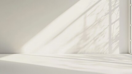 Minimalist empty room with sunlight through window