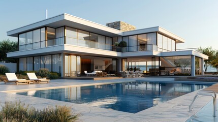 Fototapeta premium Seaside detached villa with pool and large terrace