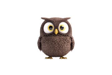 Fototapeta premium A cute, cartoon-style owl with big eyes and a fluffy, textured body, featuring distinct yellow beak and feet.