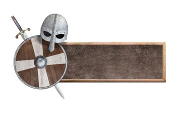 brown wooden frame and knights armour isolated on white