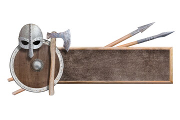 brown wooden frame and knights armour on white