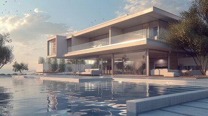 Obraz premium Seaside detached villa with pool and large terrace