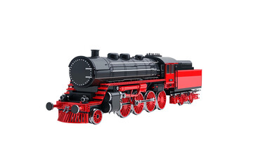 Fototapeta premium A vintage steam locomotive showcasing a striking black and red color scheme with intricate detailing.