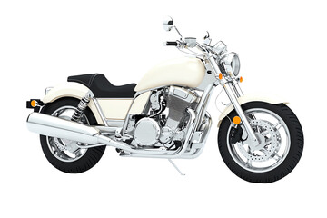 Obraz premium A sleek, cream-colored motorcycle featuring chrome accents and a modern design, emphasizing style and performance.