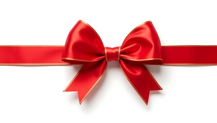 Red ribbon bow isolated on white background, Christmas Satin Ribbon with Bow Isolated on White Background
