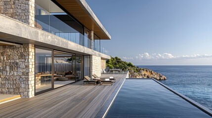 Fototapeta premium Seaside detached villa with pool and large terrace