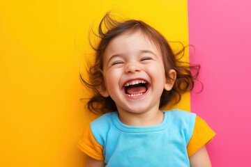 portrait of a laughing child on a colored background