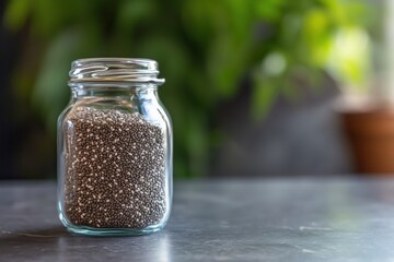 Healthy chia seeds in a glass jar