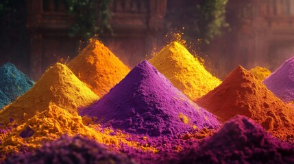 Colorful Powder Piles Form Vivid Conical Shapes