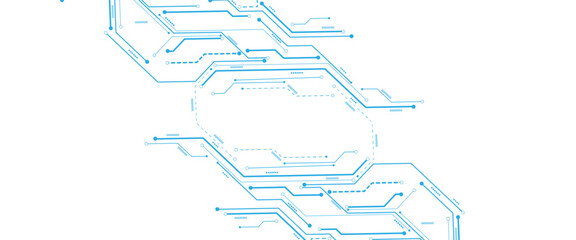 Obraz premium Global communication technology background design, Blue Abstract geometric dots and lines connection circuit concept.
