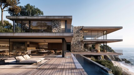 Obraz premium Seaside detached villa with pool and large terrace