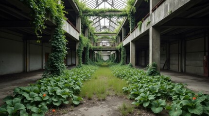 Fototapeta premium Nature Reclaiming Industry: An Abandoned Warehouse Overgrown with Vines