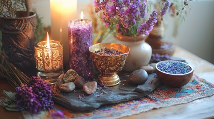 Tranquil Arrangement of Natural Healing Elements for Holistic Wellness and Therapy