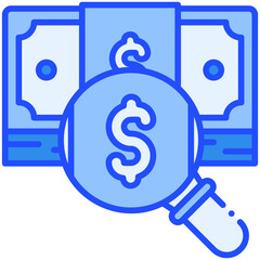 Magnifier on money Blue Color icon