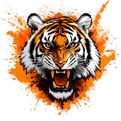 Fototapeta premium Watercolor Tiger with colorful paint splash illustration on transparent background