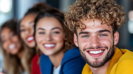 Group of people are smiling and posing for a picture