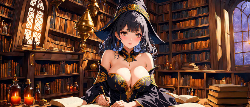 勉強中の魔法使い美女