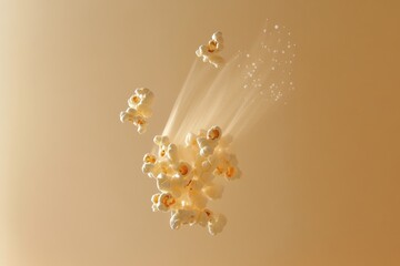 Obraz premium Popcorn Kernels Exploding In Air Against Beige Background