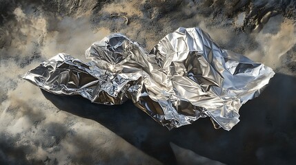 Obraz premium Crumpled aluminum foil with highlights and shadows