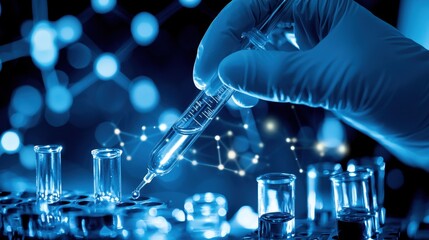 Medical Researchers Analyzing Data with Syringe in Laboratory Setting for Innovative Treatment Development