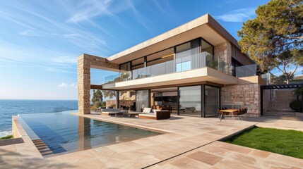 Fototapeta premium Seaside detached villa with pool and large terrace