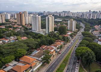 Naklejka premium Aerial View of Residential Buildings in the Saúde District of São Paulo, Capturing the Urban Landscape Along Jabaquara Avenue, Showcasing Modern Architecture and City Life