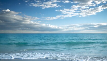 beautiful blue sea waves and blue sky with clear clouds