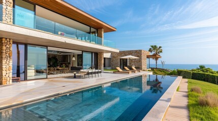 Fototapeta premium Seaside detached villa with pool and large terrace