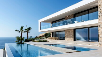 Fototapeta premium Seaside detached villa with pool and large terrace