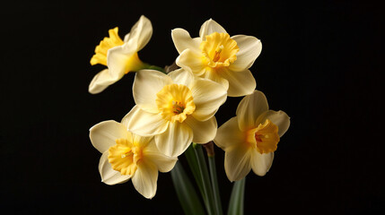 Time-Lapse of Yellow Narcissus Flowers Opening in Animation with Alpha Channel