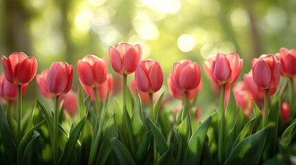 Fototapeta premium Tulip Flowers Blooming in a Vibrant Garden
