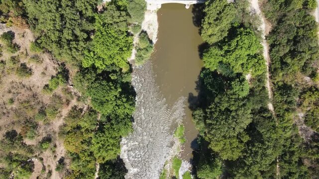 Aerial view of Struma River passing through the Kresna Gorge, Bulgaria