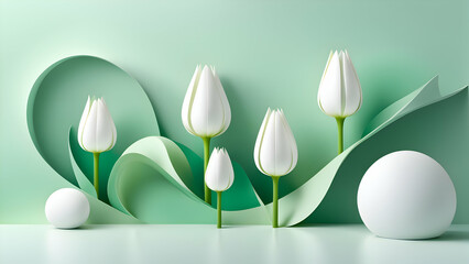A minimalist and calm 3D tulip abstract design representing the freshness of spring.