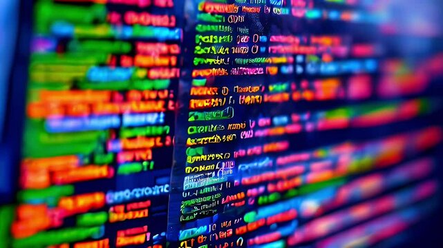Colorful code displayed on a screen, showcasing programming or software development.
