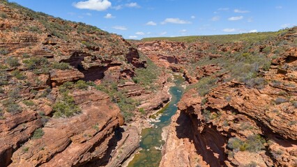 Rugged Canyon with Red Rocks and River