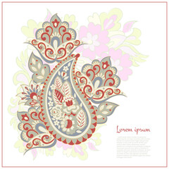 Paisley isolated. Card with paisley isolated for design. Floral vector pattern. Embroidery floral vector pattern.