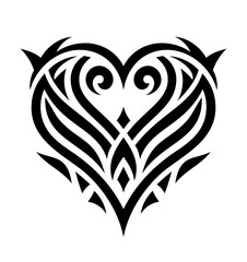 A black decorative linear heart shaped vector design. A female tattoo in a new tribal style. An elegant logo illustration.
