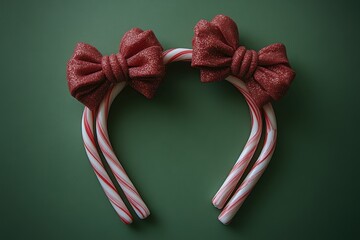 Candy cane headband on a festive green background, perfect for Christmas decoration.