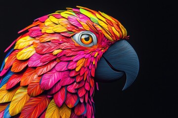 Fototapeta premium Vivid Macaw Parrot Head Colorful Feathers 3D Art Tropical Bird