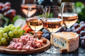 Wine and Cheese Tasting with Grapes and Ham - Gourmet Dining Experience