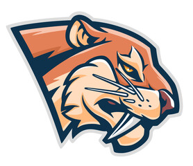 Saber tooth tiger head side view mascot. Vector illustration.