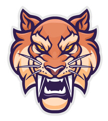 Saber tooth tiger head mascot. Vector illustration.