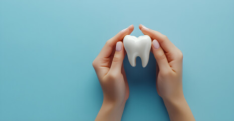 Happy Dentist’s Day Concept with Tooth and Crown on Blue Background